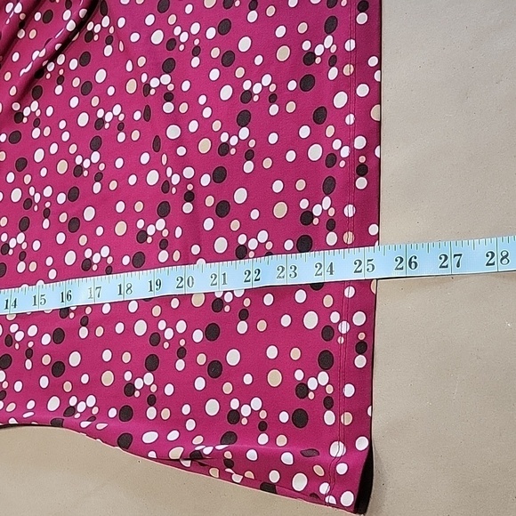 Nine West Size M Magenta Faux Wrap Blouse with Brown, Tan & White Polkadots, EUC - Picture 10 of 12